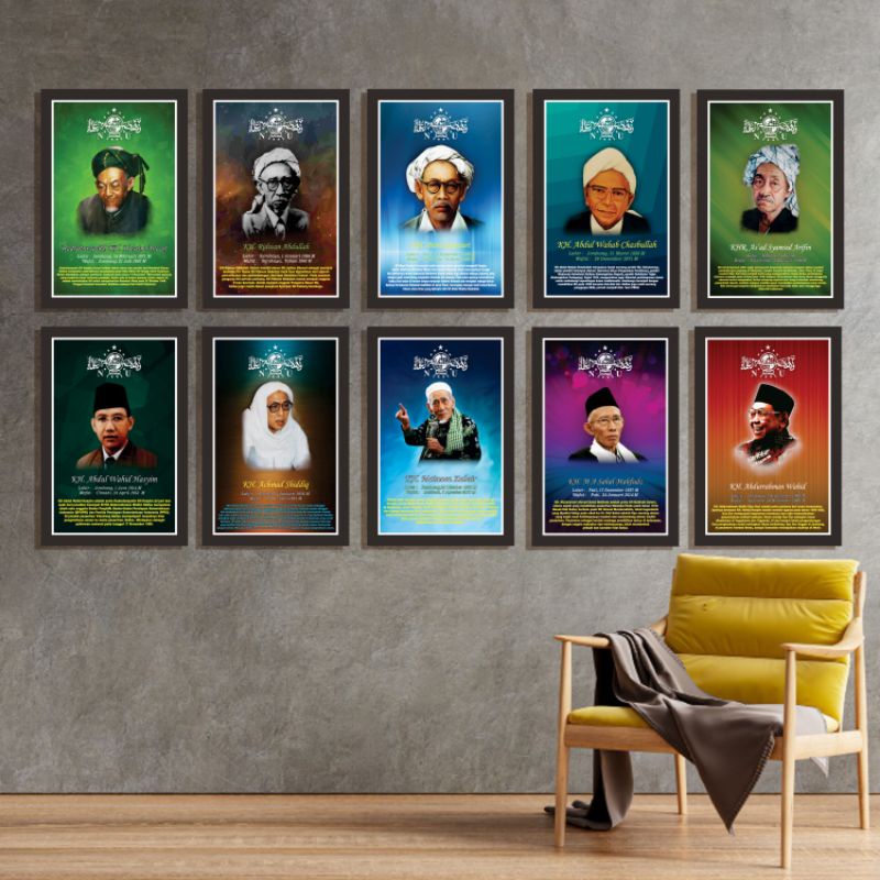 Foto Poster Plus Bingkai | Tokoh Nasional Ulama Nahdlatul Ulama NU | Hiasan Dinding | Wall Decor | P