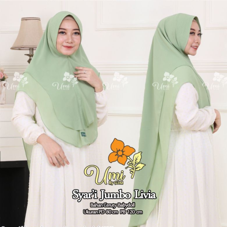 Hijab|Jilbab Instan Khimar 2 Layer Ceruty Babydoll Original By GJM Hijab Khimar Livia Jumbo