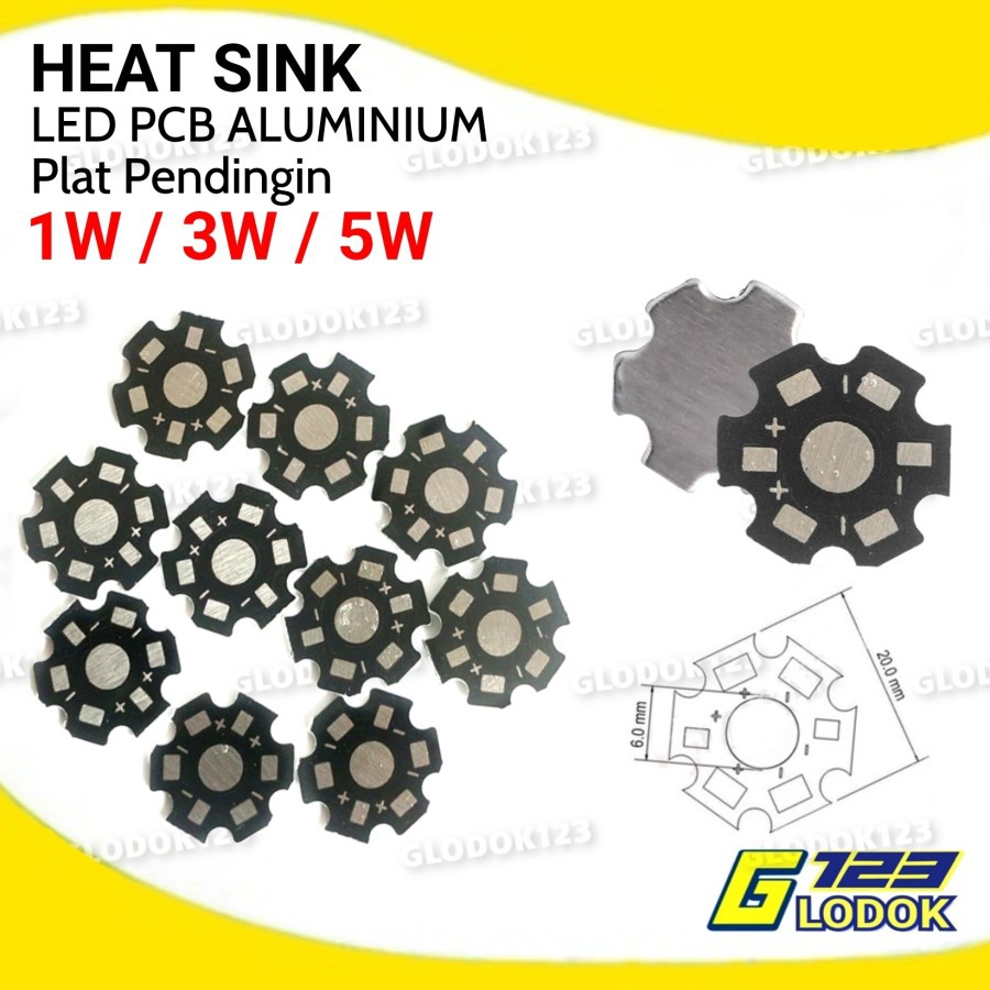 HeatSink PCB Star 1W 3W 5W Aluminium Bahan Tipis Diameter 20mm