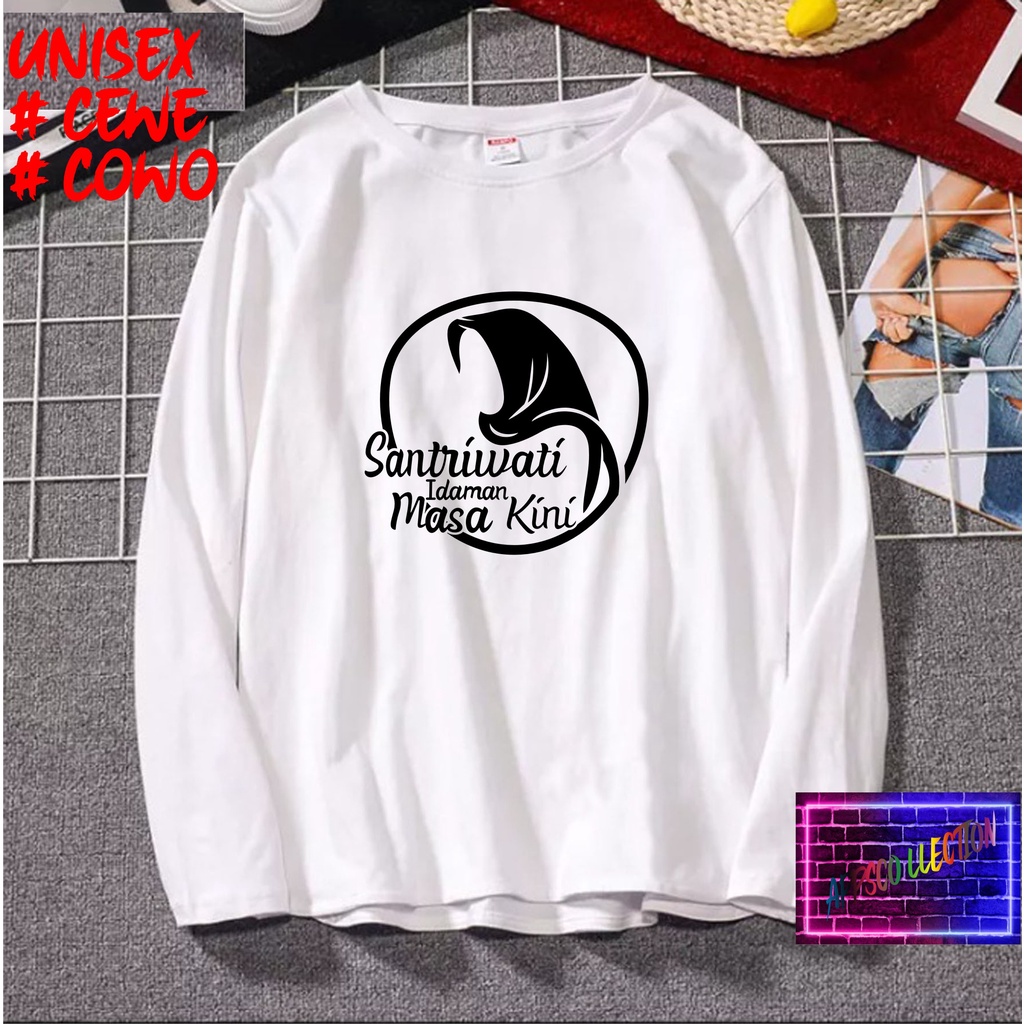 COD/ KAOS NEW SANTRIWATI LENGAN PJG/KAOS TULISAN/KAOS SANTRI KEKINIAN/KAOS DAKWAH/KAOS ISLAM/SANTRIWATI/KAOS HITS 2022/KAOS BERGAMBAR KAOS EKSPRESI KAOS PRIA TSHIRT WANITA Santai Crew Neck V-Neck Slim-fitting Polos Setrip Hitam Putih Crew Neck