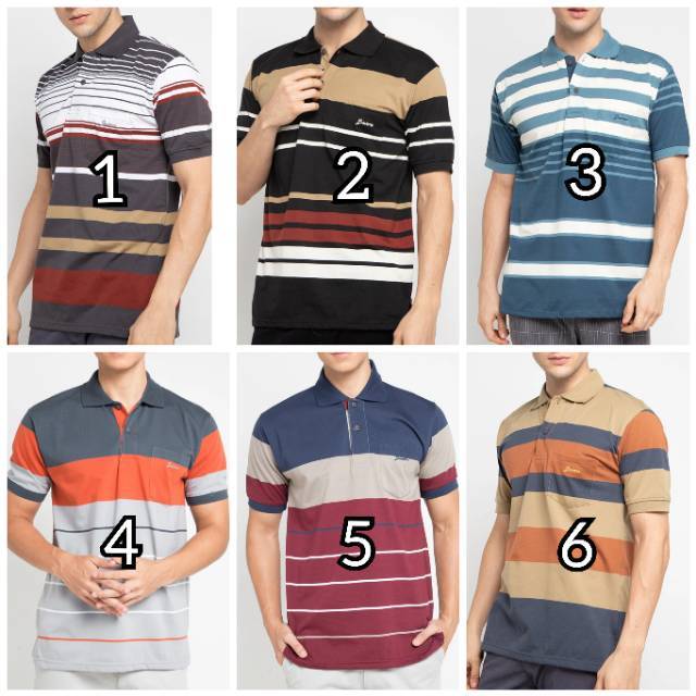 Kaos polo shirt pria BAVERRE by Hassenda motif garis strip BV01