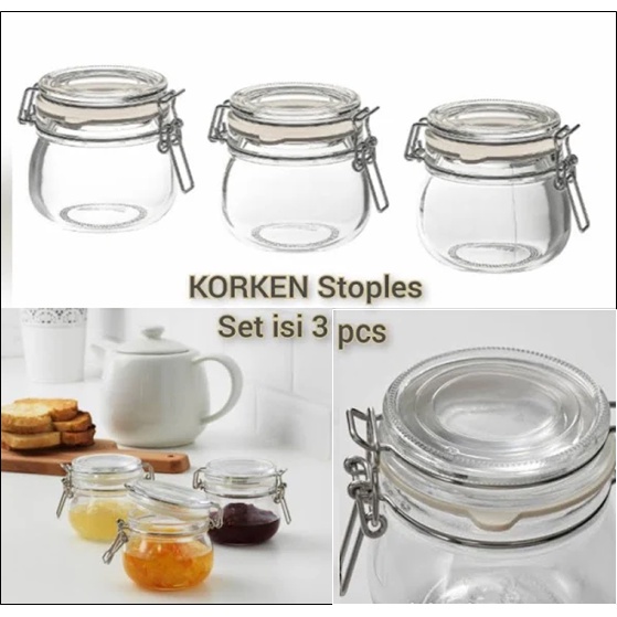 

Original IKEA KORKEN Stoples Kaca bening Bumbu / Selai 3 Pcs