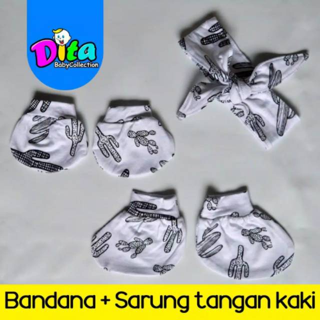 Topi+Bandana bayi/sarung tangan bayi/sarung tangan bayi motif/bandan motif