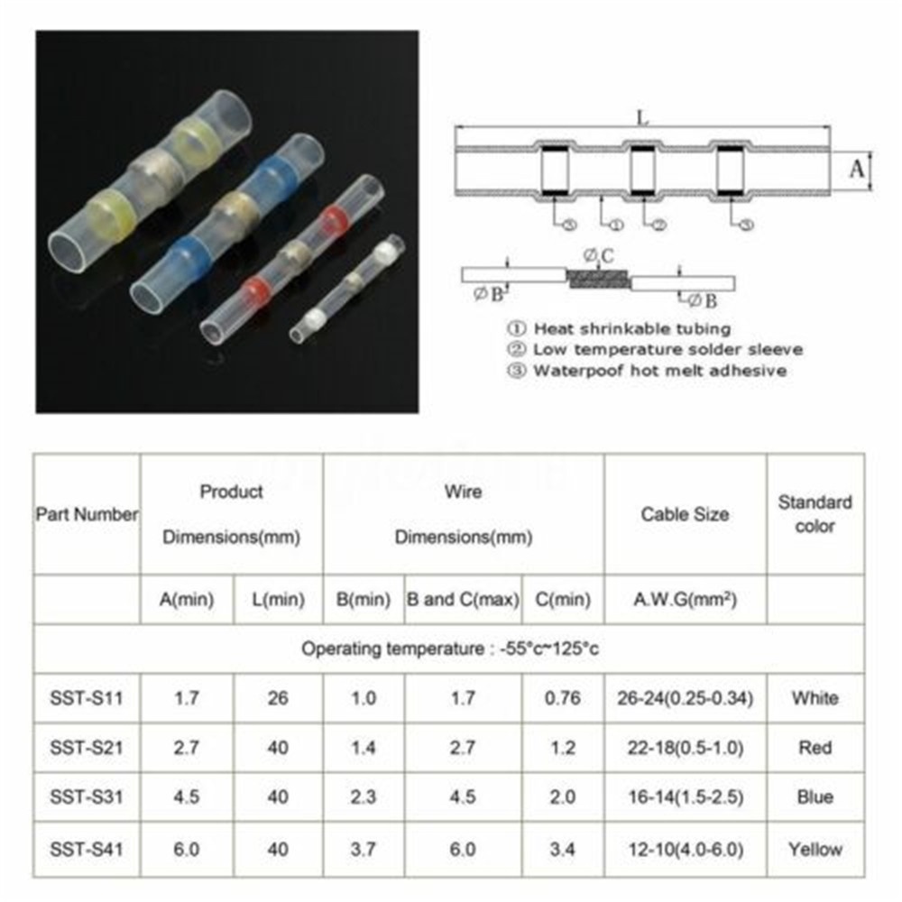 NEW AWG Solder Sleeve Heat Shrink Butt Wire Splice Terminal Connector Waterproof