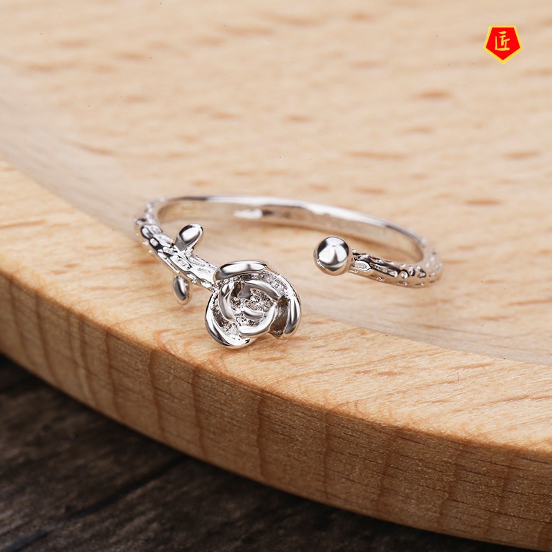 [Ready Stock]Women's Artistic Rose S925 Silver Ring Korean Temperament