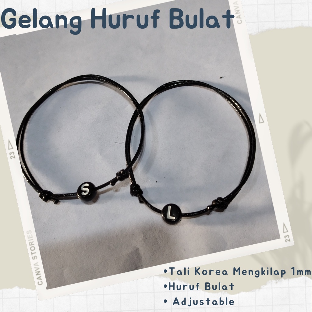 [ P - Z ] Gelang Inisial Bulat Couple Tali Korea Mengkilap