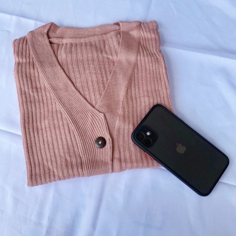 WILLY CARDIGAN RAJUT / CARDIGAN CROP RAJUT / Cardigan rajut crop kancing batok / WILLY CROP CARDY RAJUT-Dusty pink