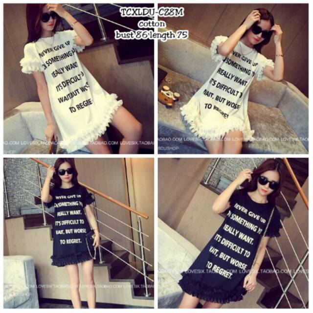 TCLDU Dress Hita Dress Putih Dress Motif Tulisan Dress Text Dress Casual Atasan Panjang Dress Simple