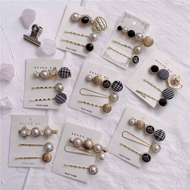 Set 3pcs jepit rambut japanese hair pin metal pearl termurah