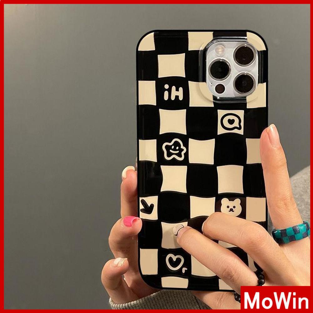 iPhone Case Silicone Soft Case Black TPU Glossy Big Hole Camera Protection Shockproof Cute Checkerboard For iPhone 13 Pro Max iPhone 12 Pro Max iPhone 11 Pro Max iPhone 7 Plus