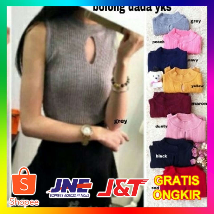 Terbaru Laris [yukensi bolong dada RO] blouse wanita spandek rajut var color Terbatas