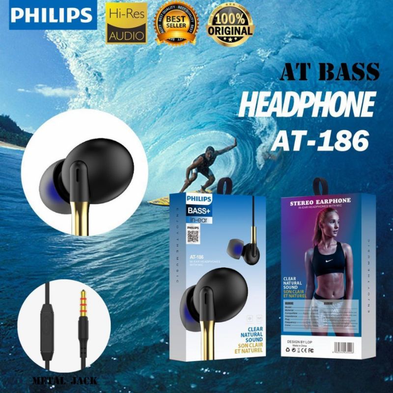 Handsfree Premium Quality Philips AT-186 Bass+ with mic