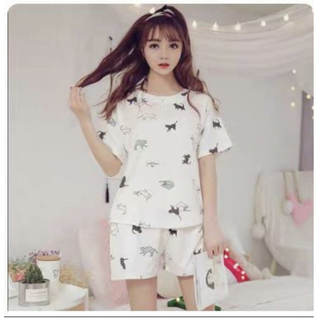 Baju tidur piyama hotpant spandex cat