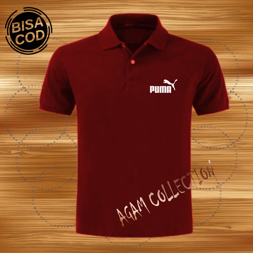 Agam Collection Baju Polo Kerah Distro Pum4 Text Putih Lengan Pendek Premium Quality