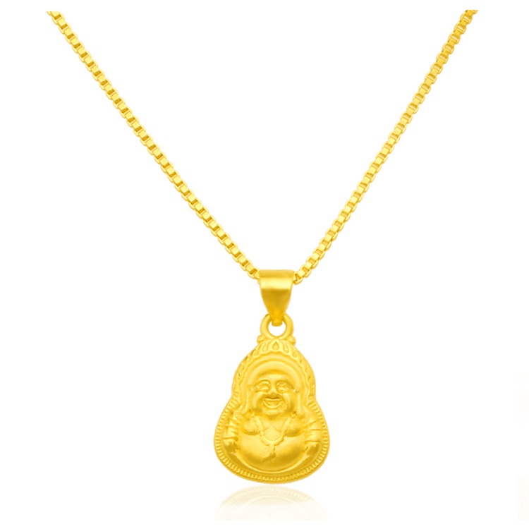 Kalung Lapis Emas Emas Asli Kadar 375 Dengan Liontin Buddha Maitreya