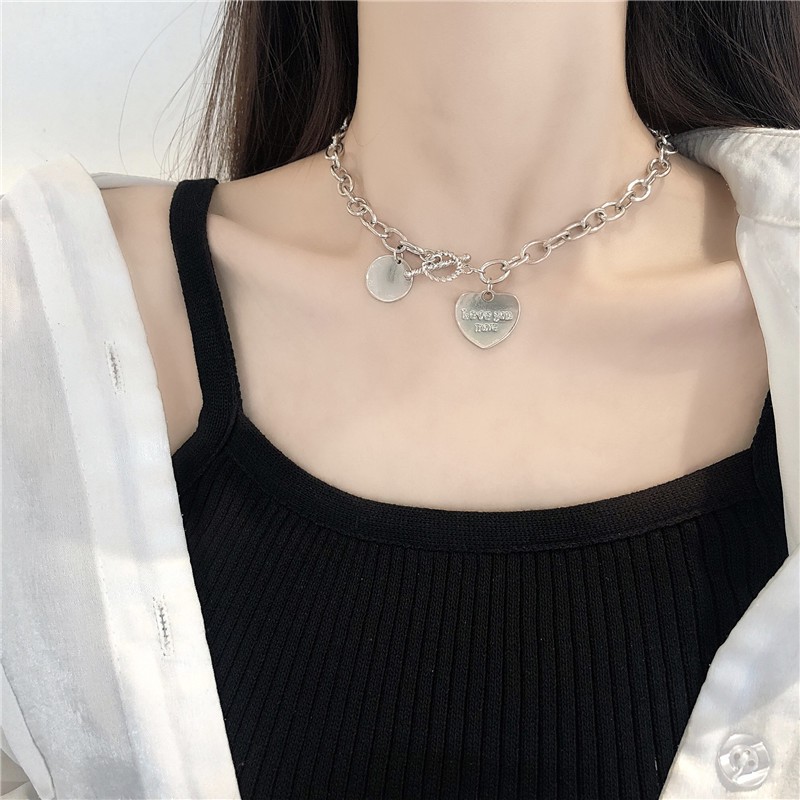 Kalung Rantai Klavikula Desain Tulisan Love Gaya Hip Hop Punk Eropa Amerika Untuk Wanita