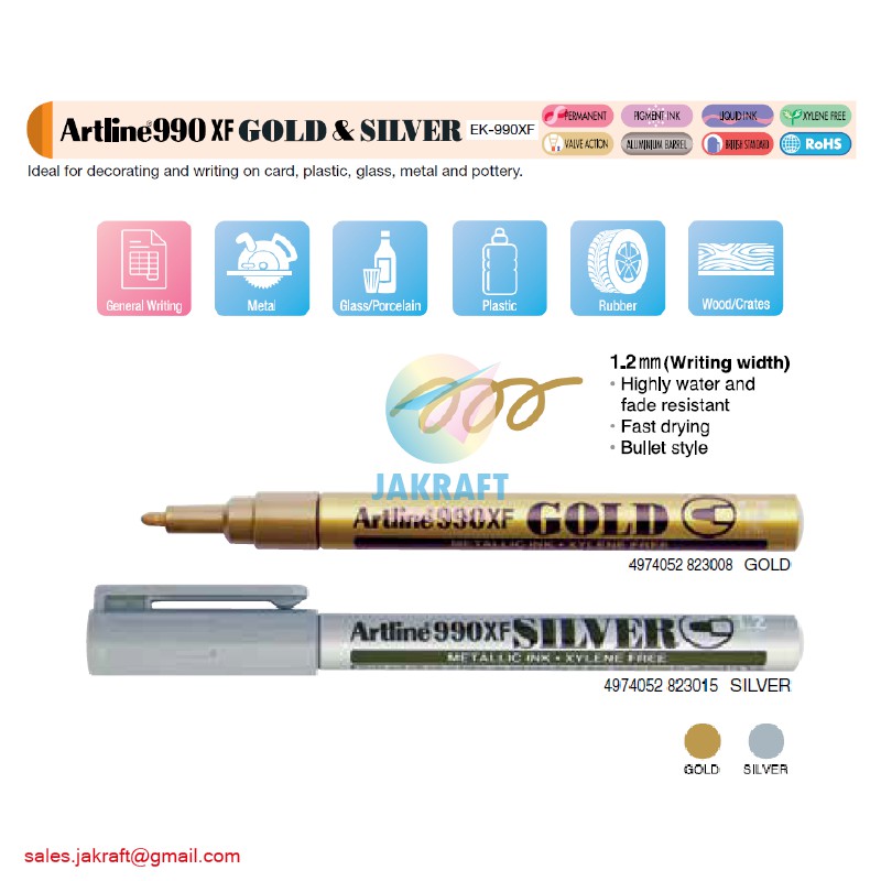

(1 Pcs) Spidol Permanent ARTLINE Paint Marker EK-990XF Segala Permukaan 1.2 mm Anti Air