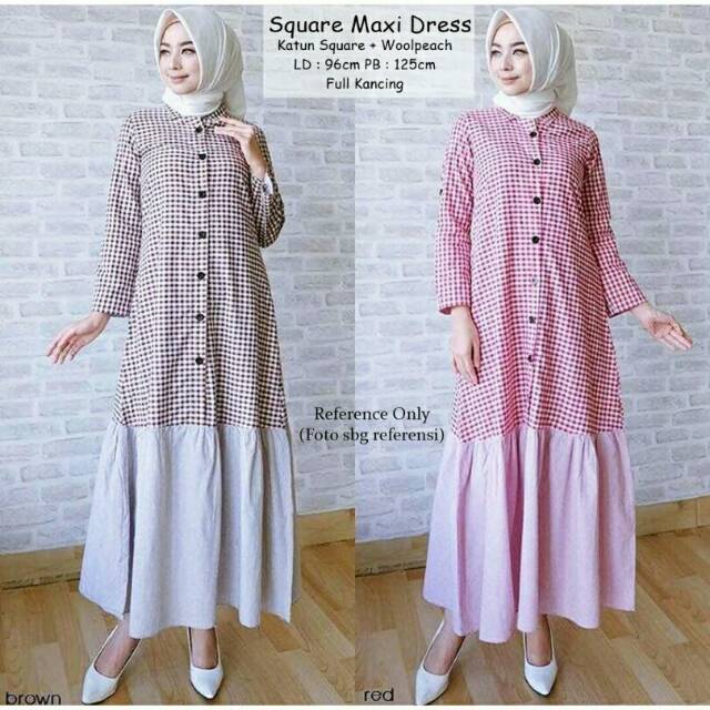 Square maxy dress/gamis/dress/gamis kotak/gamis katun/gamis wolfis/gamis full kancing