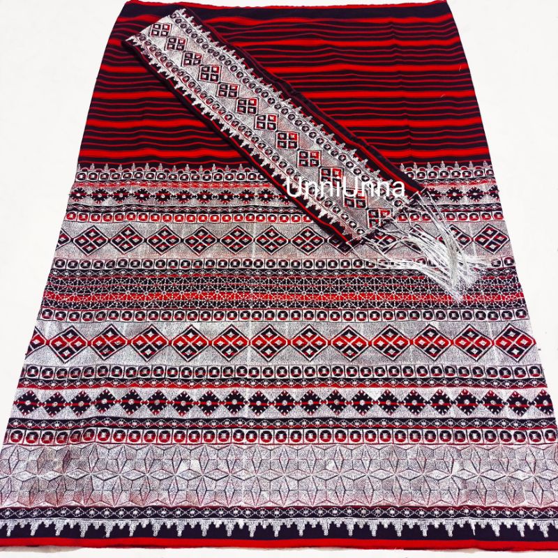 Jual Tapis Bordir Diamond Silver 3 Tingkat Kain Tenun Etnik Set Sarung Dan Selendang Songket