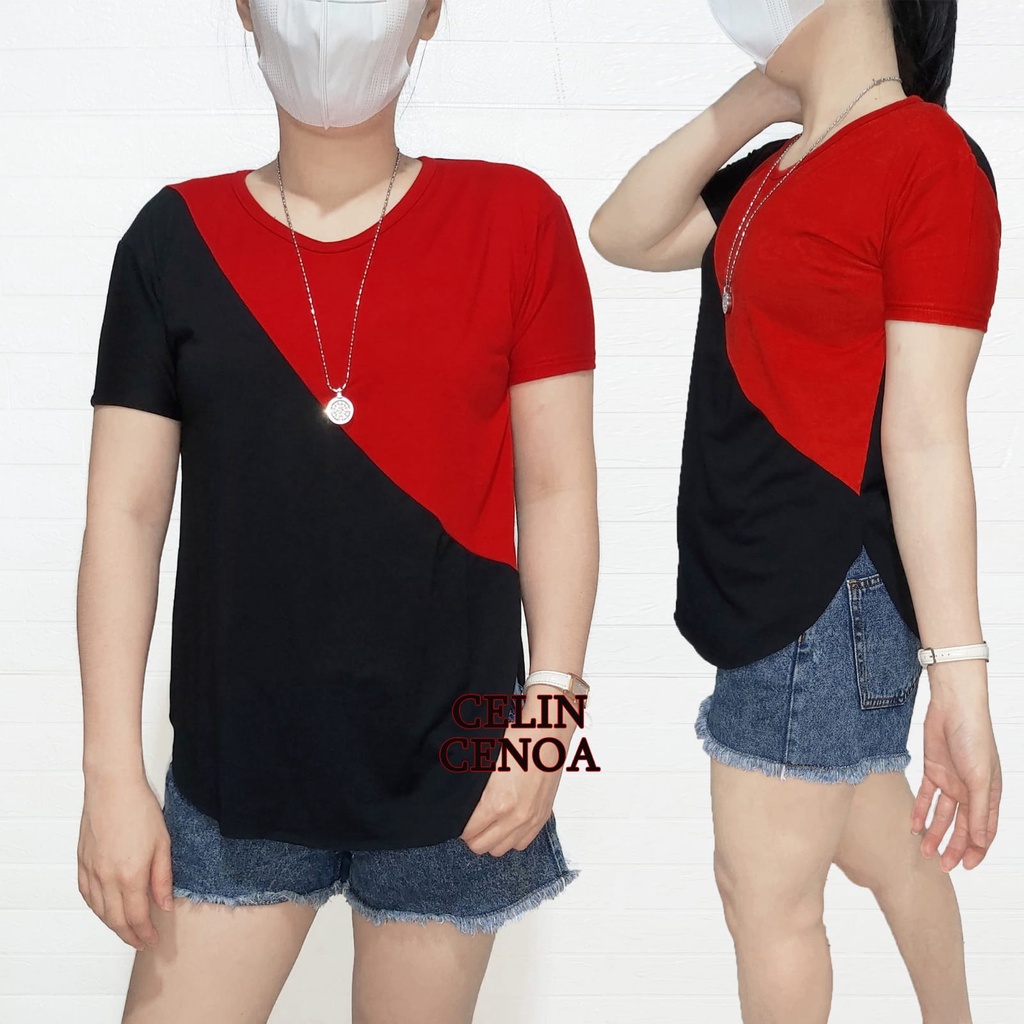 atasan kaos kombinasi oval v neck kaos murah atasan wanita t shirt