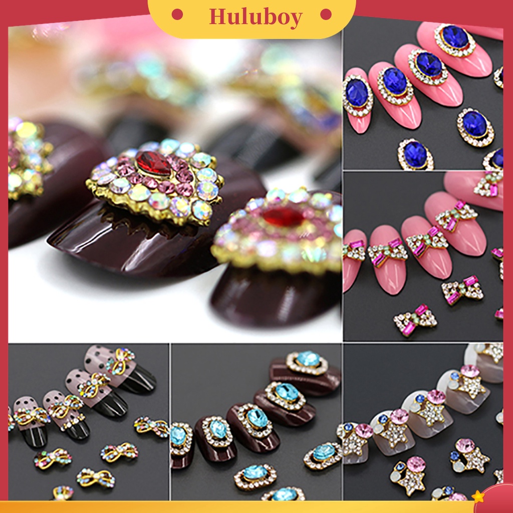 Huluboy Huluboy♡ 10pcs Stiker Kuku Bahan Alloy Aksen Berlian Imitasi Untuk Dekorasi Nail Art