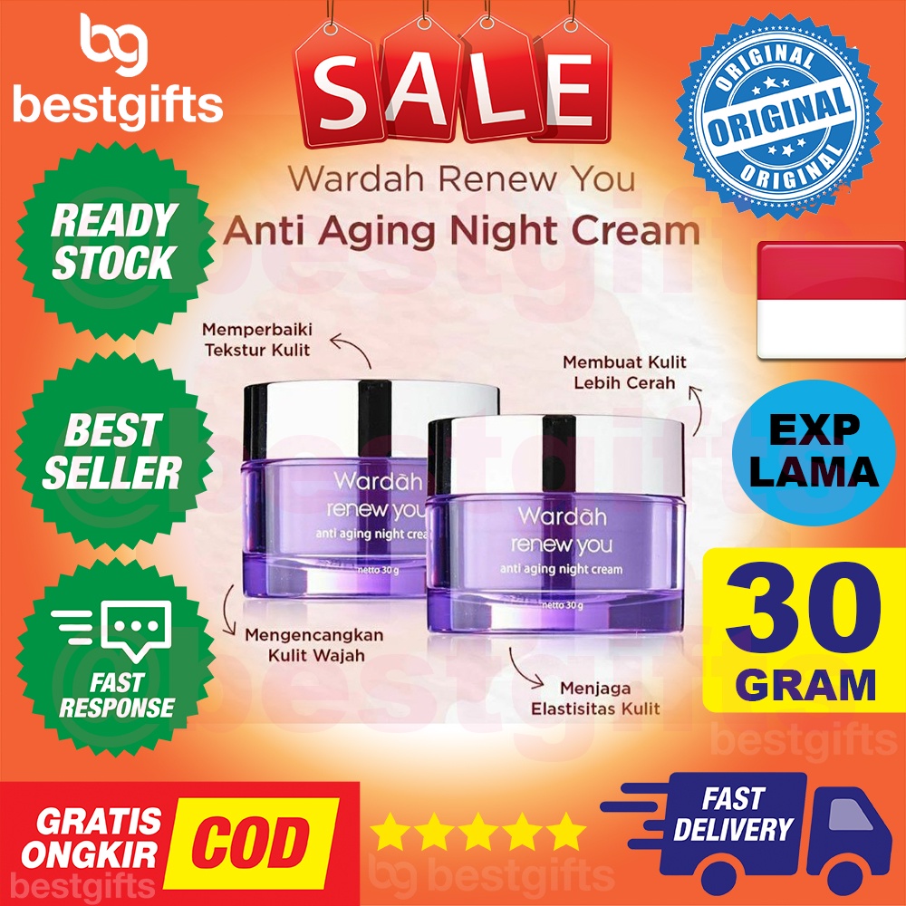 WARDAH RENEW YOU ANTI AGING NIGHT CREAM KRIM MALAM PELEMBAB MUKA WAJAH AWET MUDA KENCANG CERAH 30 GRAM