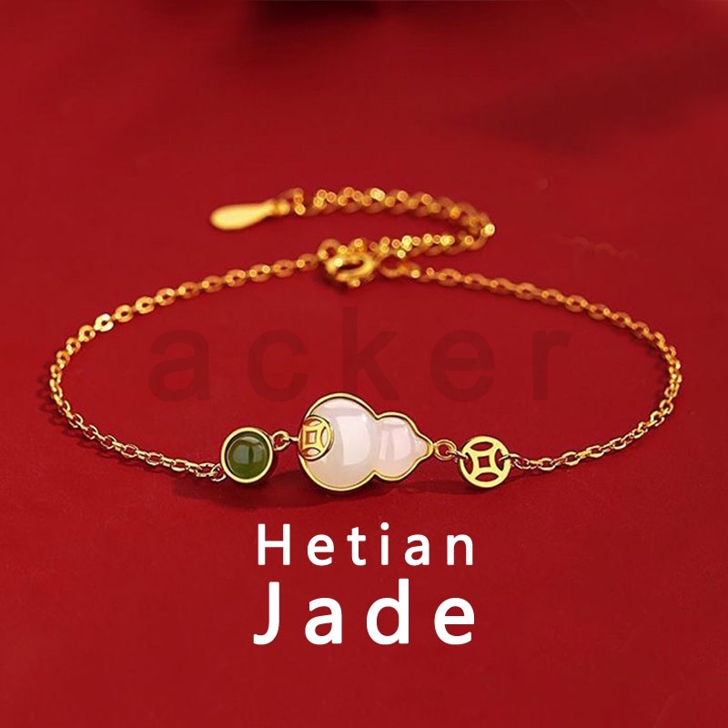 Ins Gelang Tangan Manik-Manik Batu Jade Hetian Fulu Gourd Natural Untuk Wanita acker