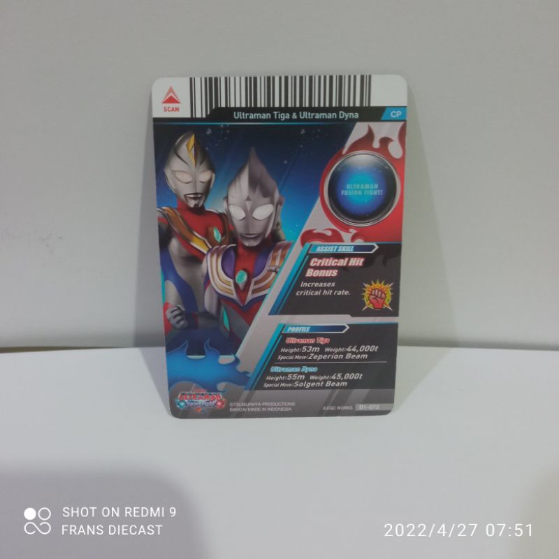 kartu kizuna card tiga dan dyna ultraman fusion fight r/b ver 1