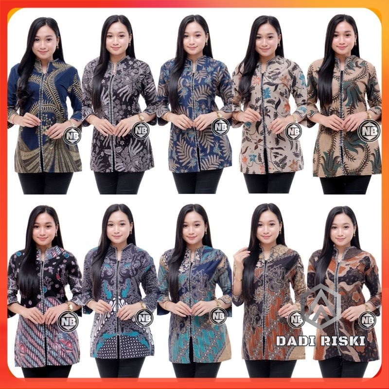 Atasan Blus batik wanita seragam kerja - Resleting Depan Top 1 Produk Shoppe Terbaru