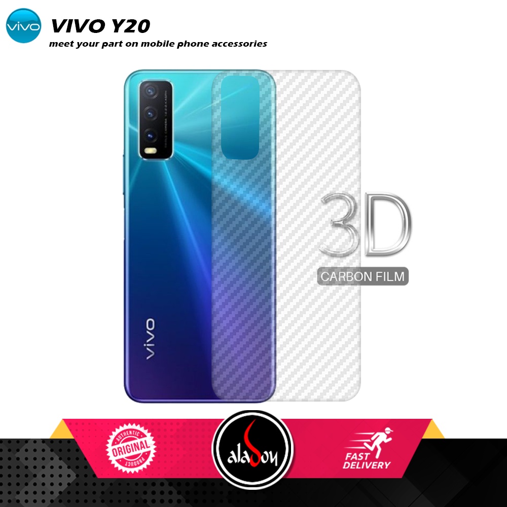 PAKET 3 IN 1 Tempered Glass VIVO Y20 Free Tempered Glass Camera dan Skin Carbon