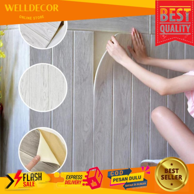 WALLPAPER DINDING 3D MOTIF KAYU ABU GREY WALLFOAM WALLPAPER KEKINIAN HIASAN DINDING WALLPAPER 3D KAY