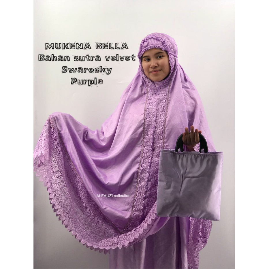mukena velvet terbaru Mukena Bella Sutra Velvet Swarosky Purple murah dan bagus