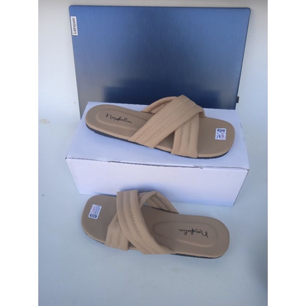 SANDAL WANITA SILANG NAUFALIN CASUAL ELASTIS TEPLEK TRENDY PEREMPUAN DEWASA plat shoes