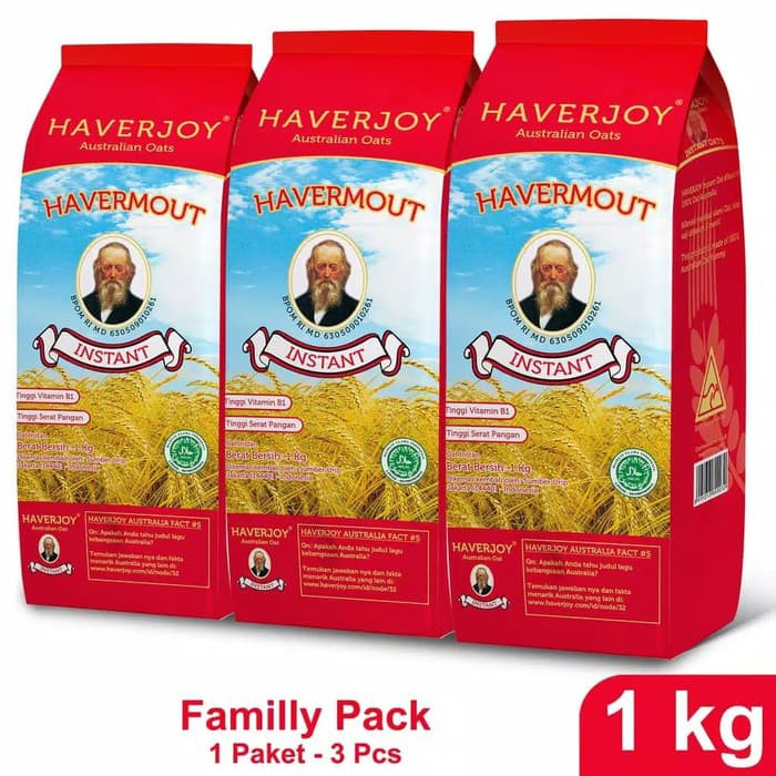 

Haverjoy Instan Oats 1000gr @ 3Pcs (merah1kg x 3)