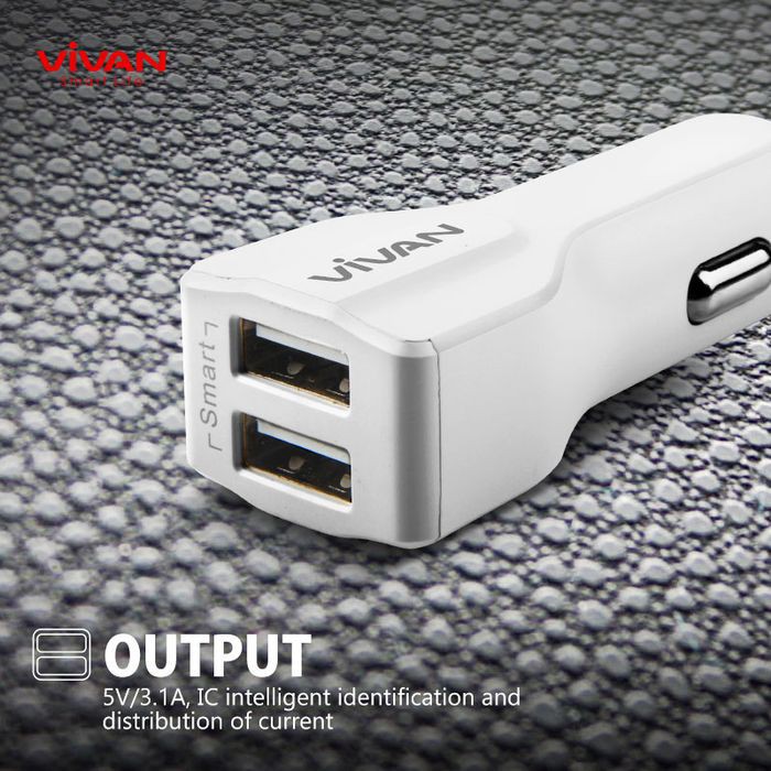 Charger Mobil Vivan CC02S 3.1A Car Charger Fast Charging Dual USB Port White