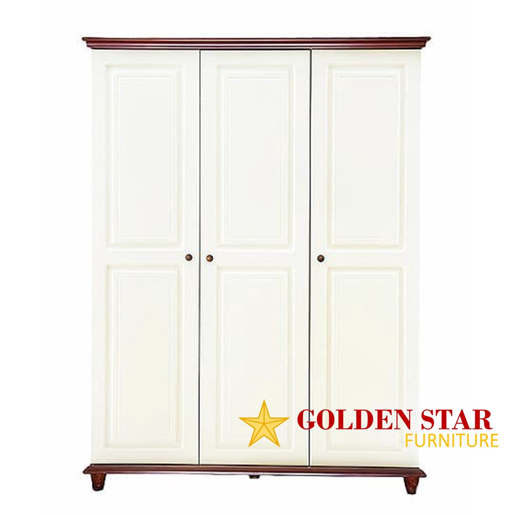 Wardrobe Lemari Pakaian Baju Harper Kayu Putih 3 Pintu Premium