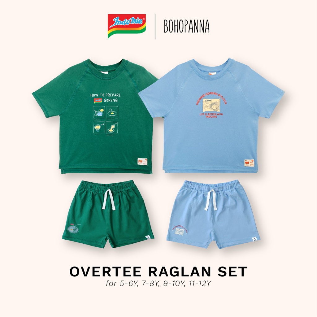 BOHOPANNA X INDOMIE OVERTEE SET FAMILY SET BUNDLE INDOMIE OVERTEE RAGLAN SET 5 - 12 TAHUN