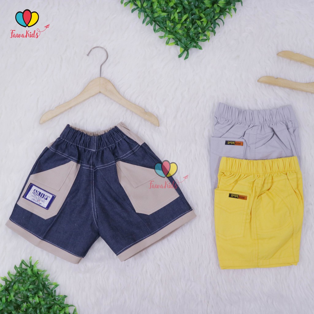 Celana Fairuz Uk 1-2 Tahun / Celana Pendek Harian Anak Laki Kolor Pants Cowok Kantong Polos Bawahan