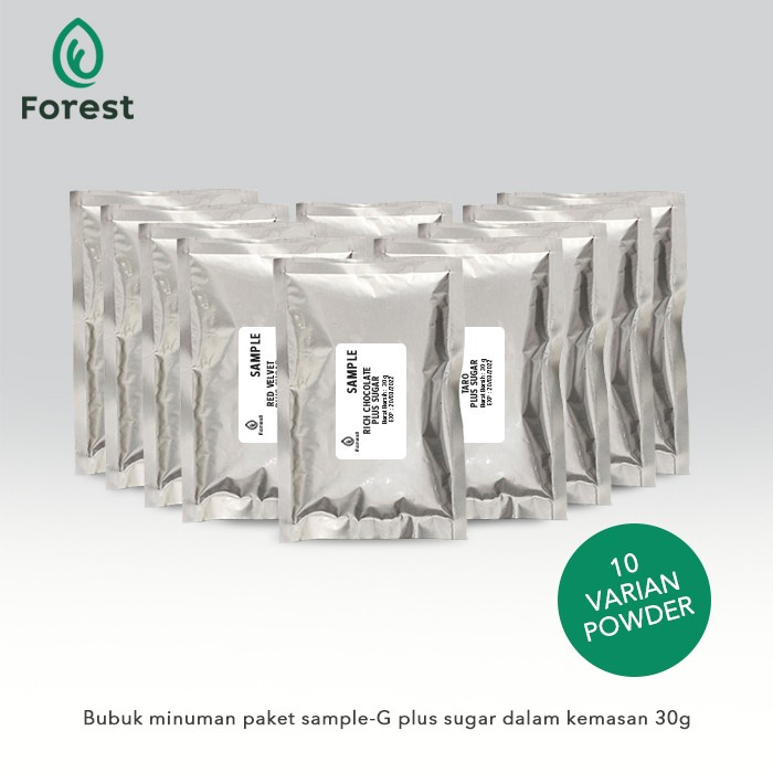 

(BISA COD) Bubuk Minuman Paket Sample G - 10 Varian Powder PLUS GULA - FOREST Bub - Sample+Wraping
