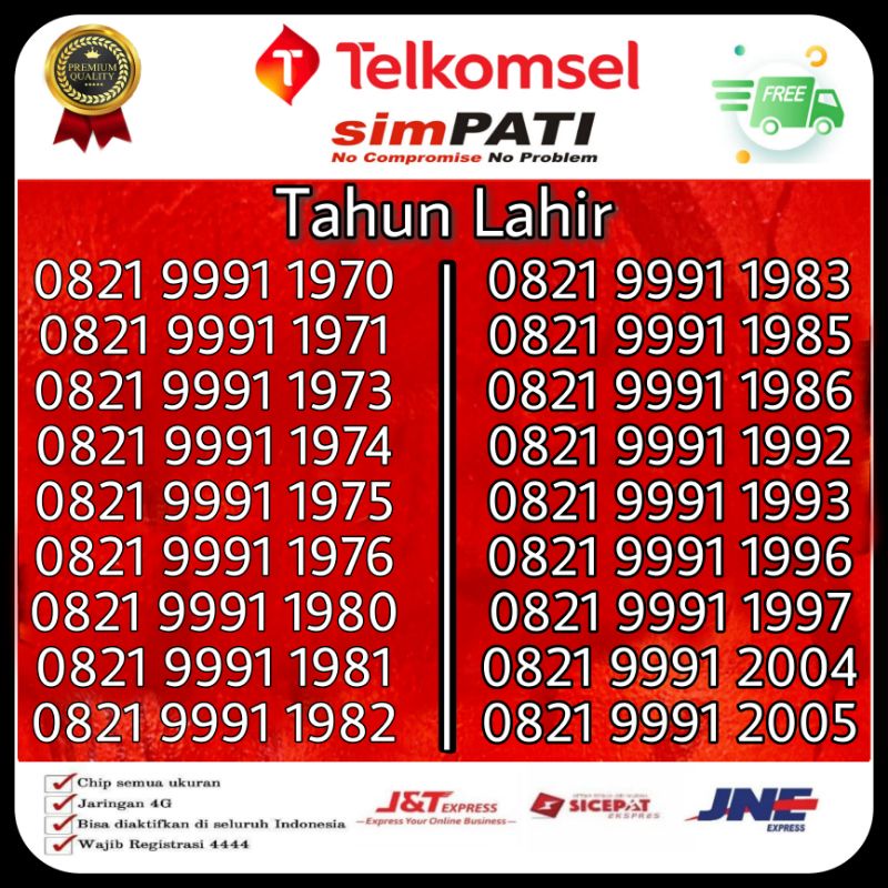 Nomor cantik simpati seri tahun lahir triple 999 super rapih perdana telkomsel 4g lte nomer cantik s