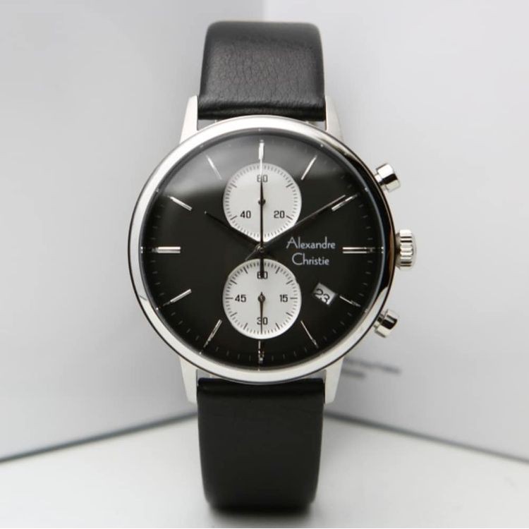 Alexandre Christie AC6572 Original Jam Tangan Pria Tali Kulit Hitam Silver