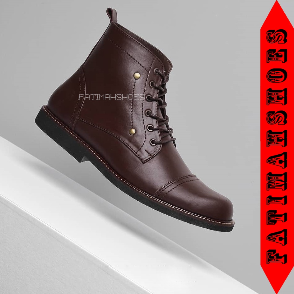 Sepatu Boots Kulit Pria Sepatu Safety Pelindung Besi  Sepatu Cowok Kulit Sepatu Boot Kulit Pria