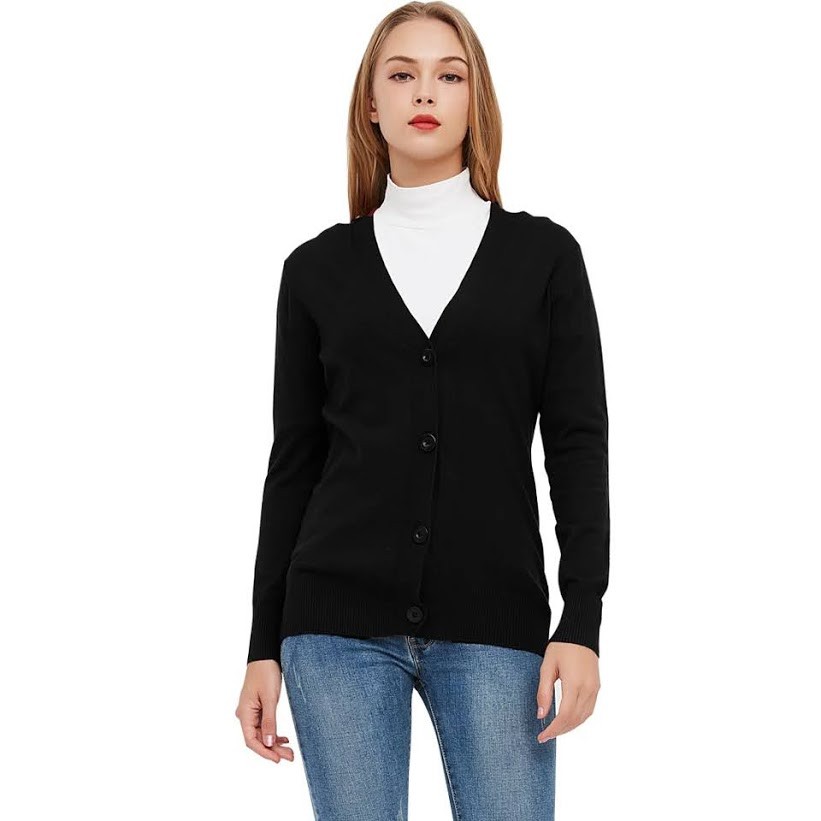 Cardigan Rajut Wanita Oversize XL – 2XL Reike / Female Big Kardi Knit VNeck-Hitam Oversize