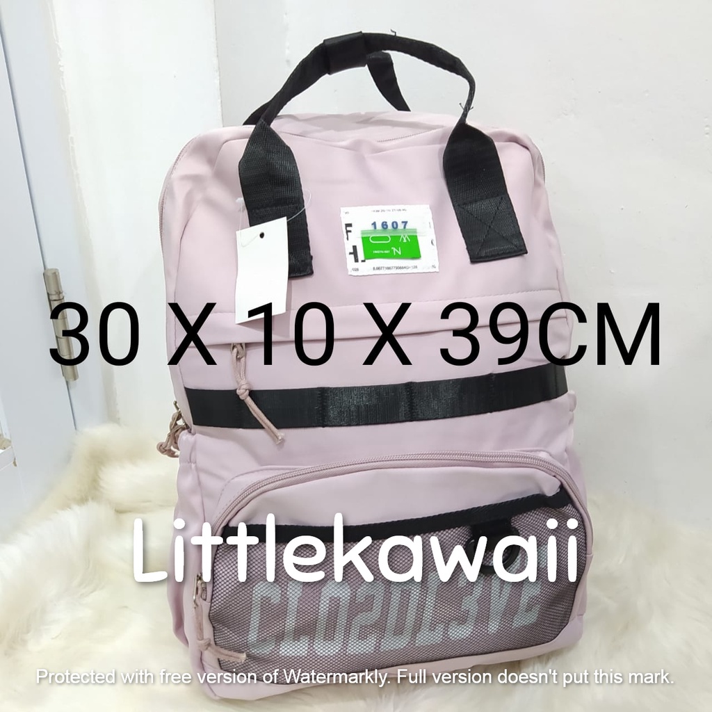 LK/Tas Ransel Laptop Backpack Parasut Tenteng Sekolah Fashion Korean Style Anak Remaja Dewasa Jaring Transparan Pin Tali Gesper Bear Cloud Import