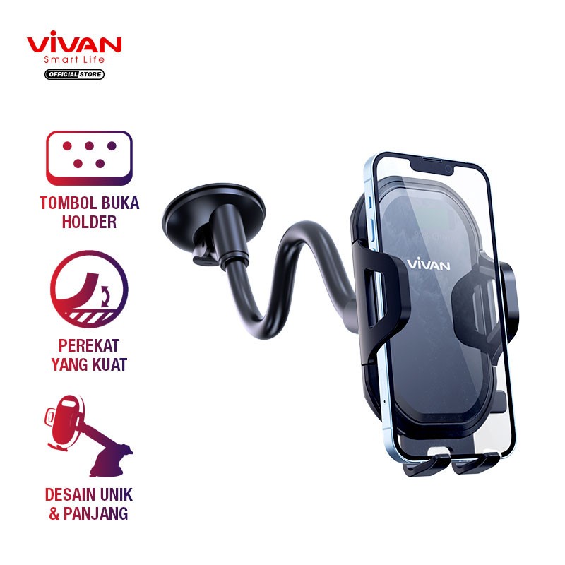 Vivan CHS11 Car Mount Phone Holder Aluminum Tube Automatic Kaca garansi 1 year