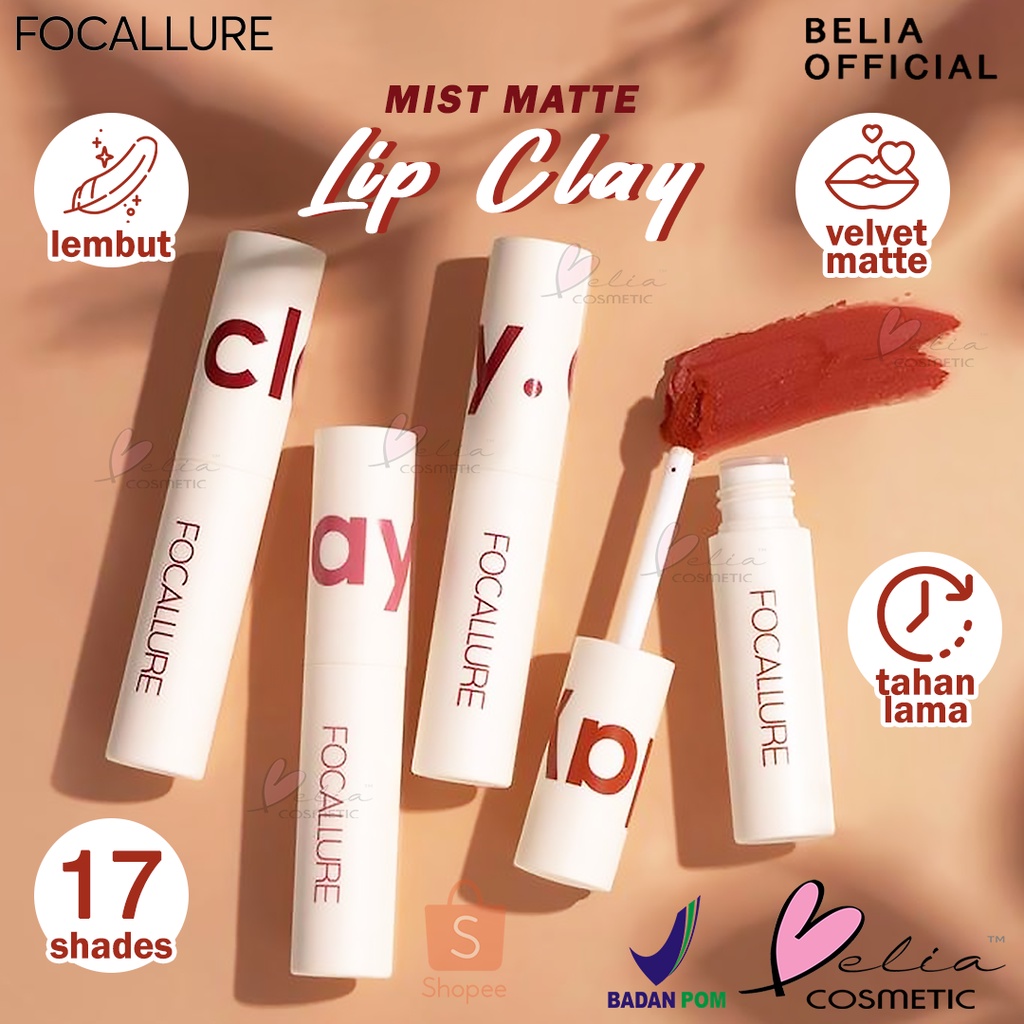 ❤ BELIA ❤ FOCALLURE Lip Clay Pillowy Soft Liquid Lipstick FA179 True Matte Liquid Lipstick | Lip Velvet Mist | Lipstik | Lip Cream BPOM