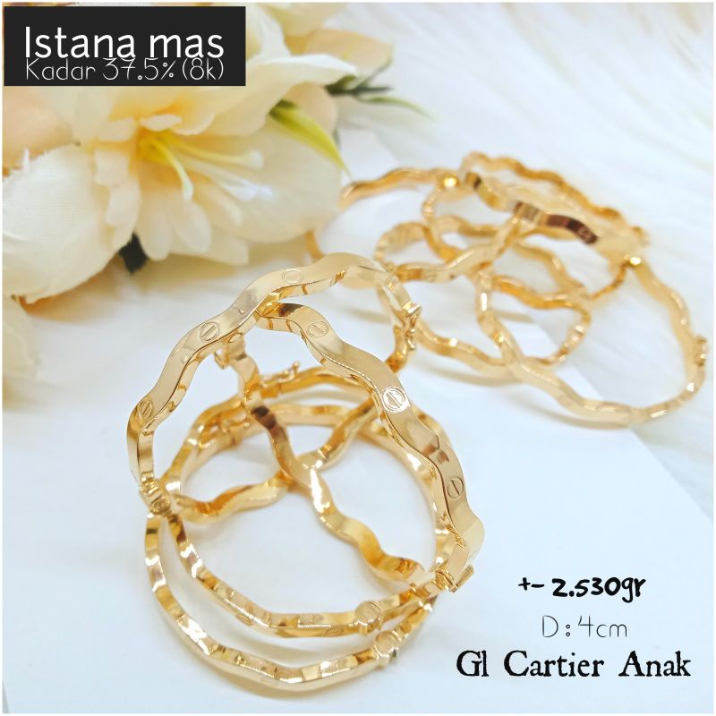 Gelang kolong anak emas asli 8k Cartier gelombang