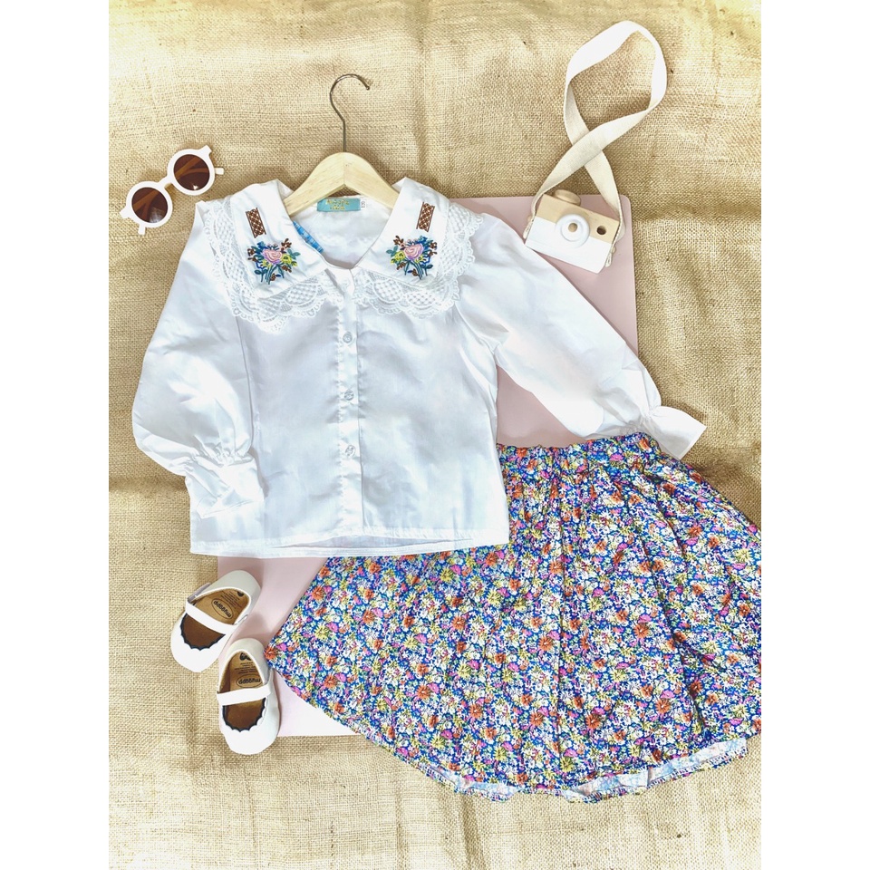 BABYLOVANTA- Setelan dress FLORAL BIRU anak perempuan lucu baju baby impor style korean 2-7 Tahun baju baby impor lengan panjang / B03