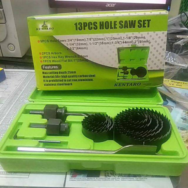 Hole Saw set Kentaro 13 pcs holesaw pelubang kayu triplek mata bor gergaji