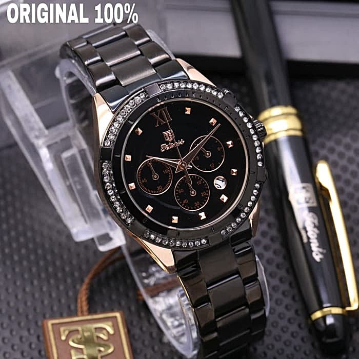 Jam Tangn Wanita Tetonis Original jam tagan Rantai hitam Rosegold